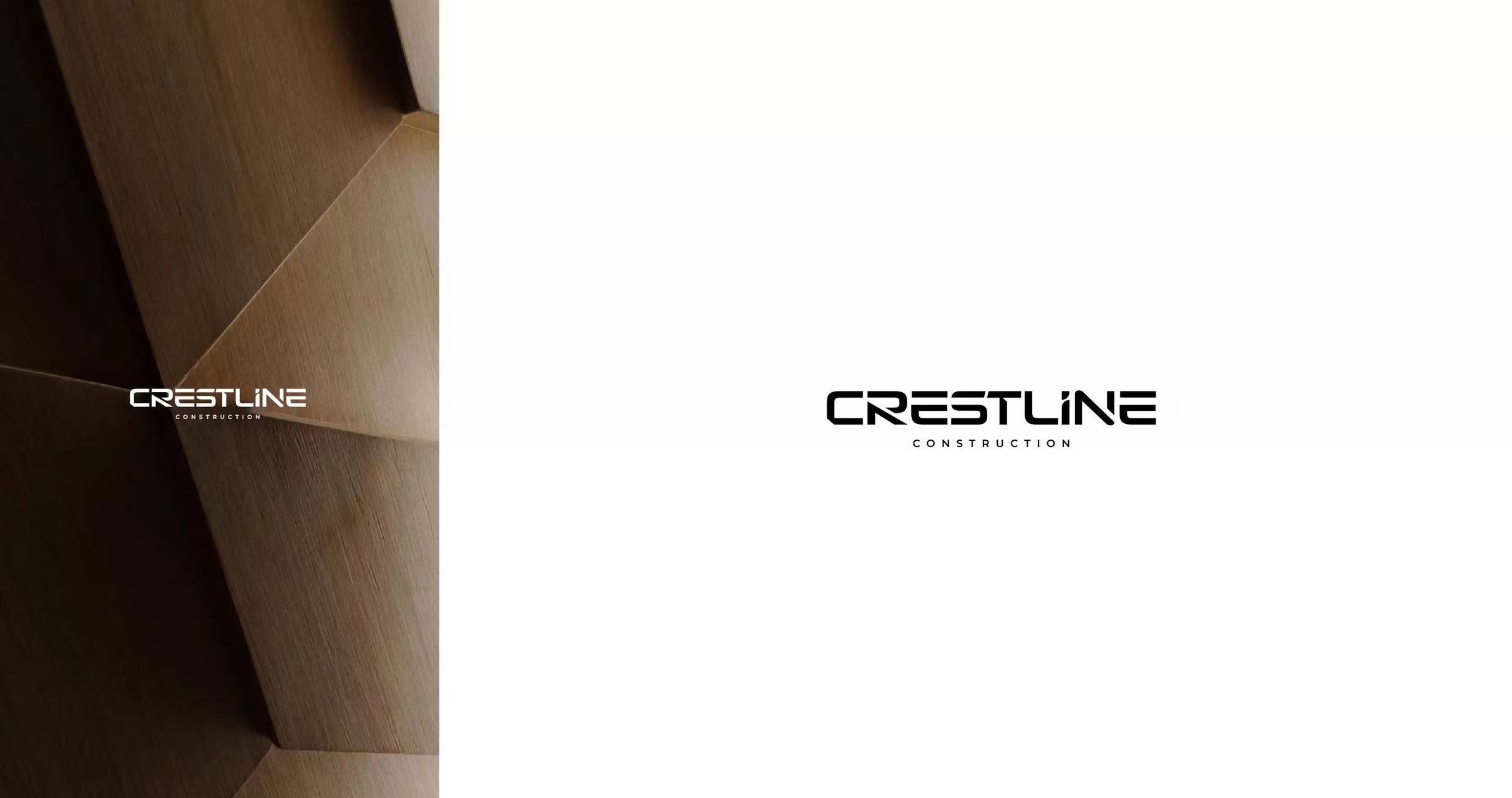 Crestline Construction original black and white logo presentation on angular timber